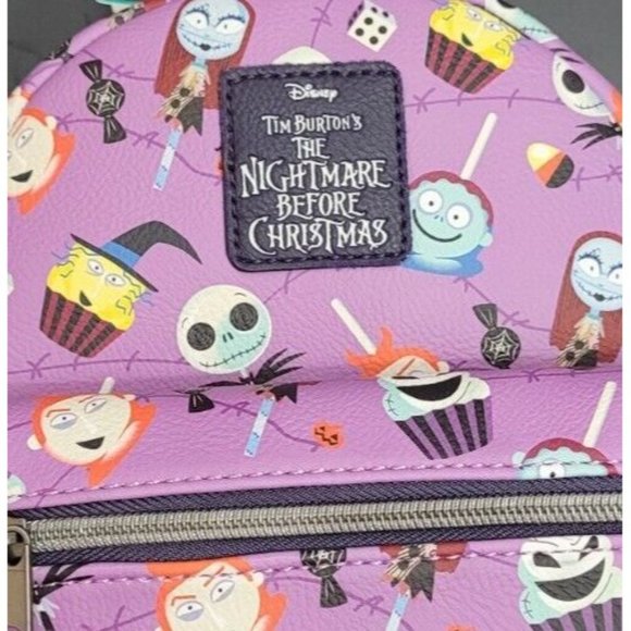 Loungefly Nightmare Before Christmas Mini Backpack Jack Sally Candy Purple Bag - Picture 2 of 5